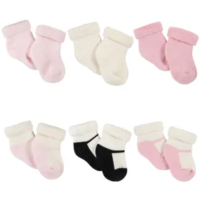 6-Pack Baby Girls Leopard Wiggle Proof Terry Bootie Socks