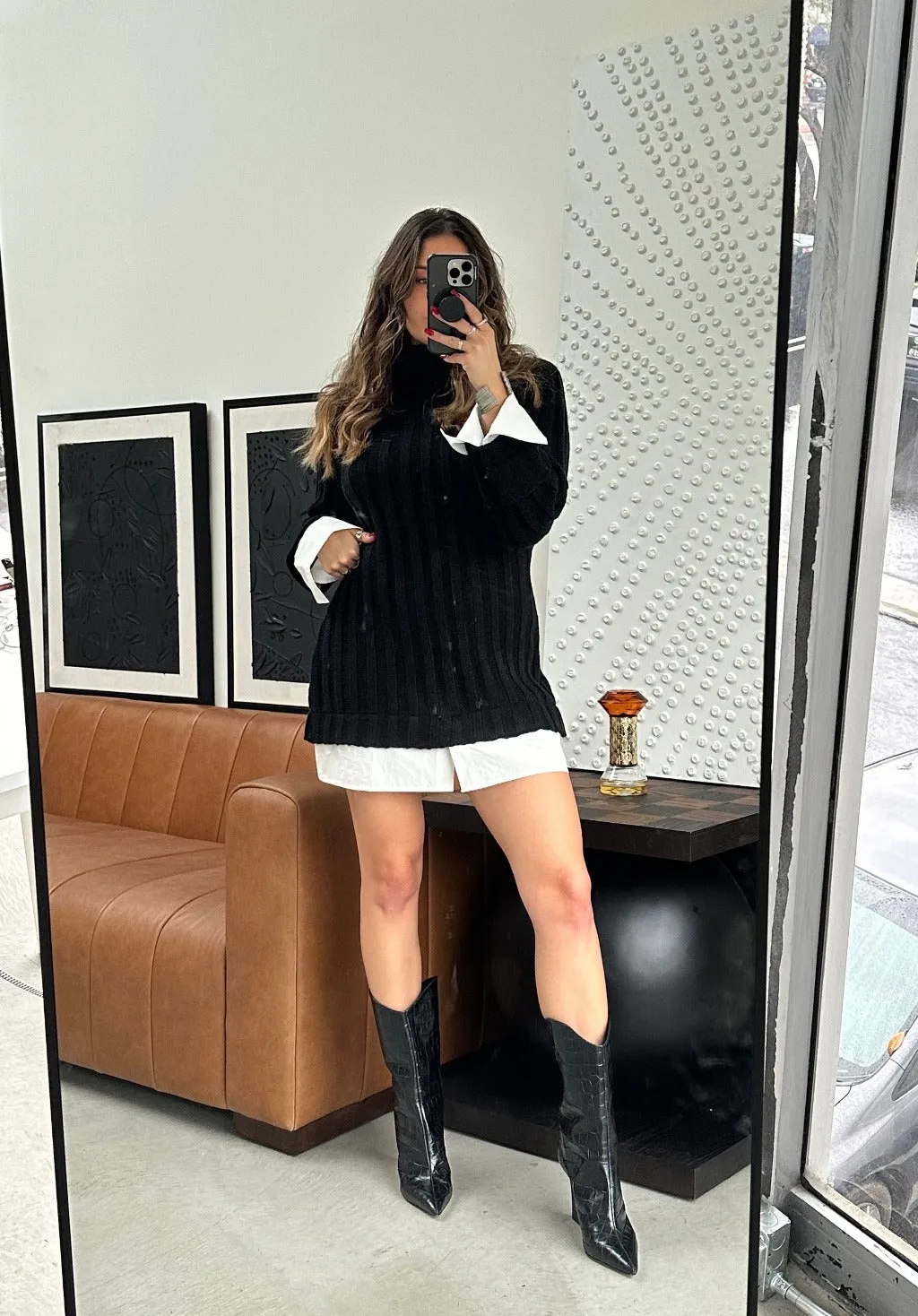 Allison Black Long Sleeve Knit Mini Dress