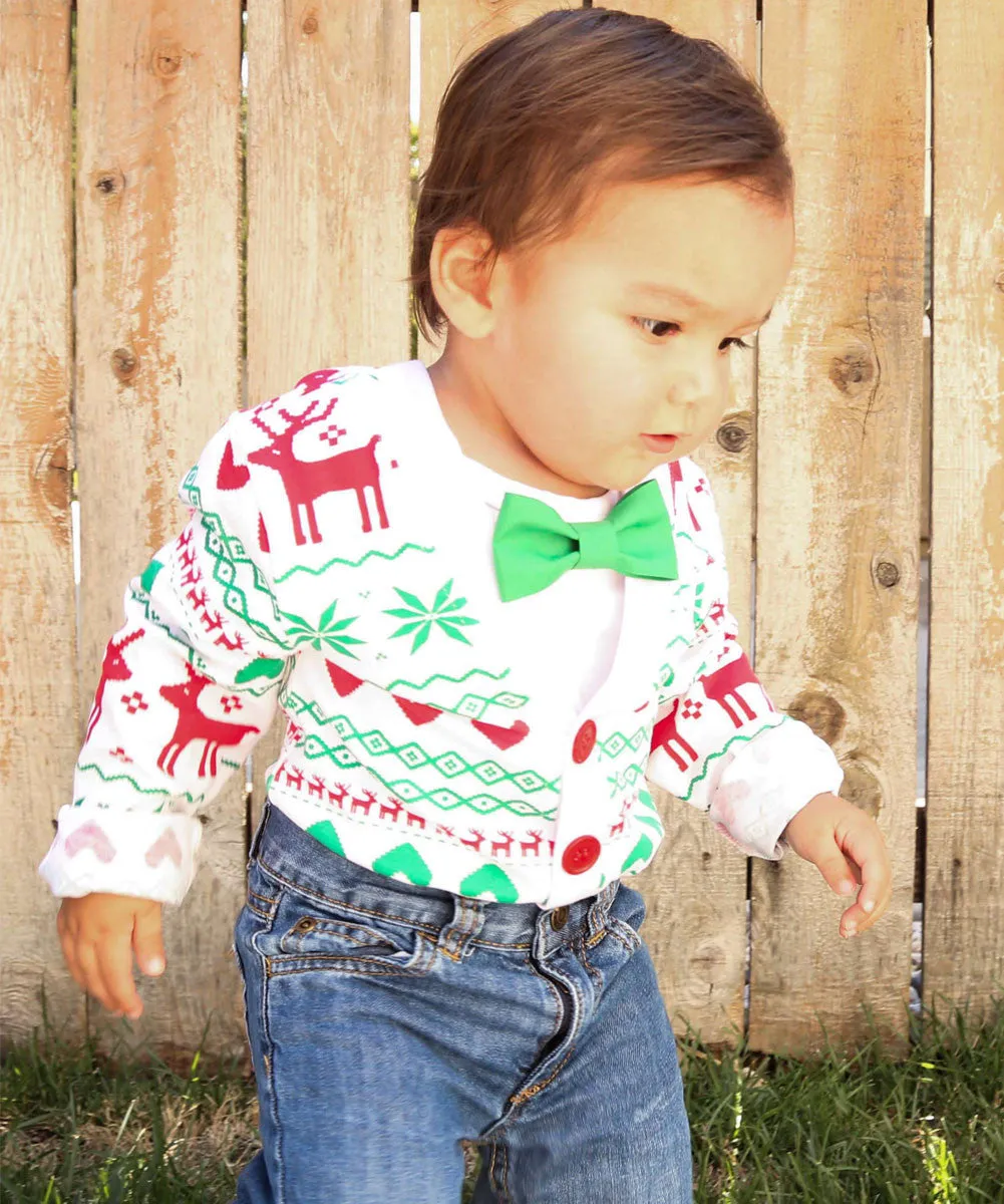 Baby Boy Christmas Cardigan Ugly Sweater Outfit Reindeer Print