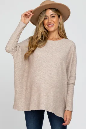 Beige Dolman Sleeve Soft Knit Maternity Top