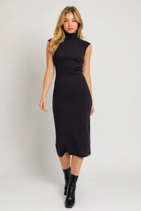 Black Mock Neck Sweater Midi Dress