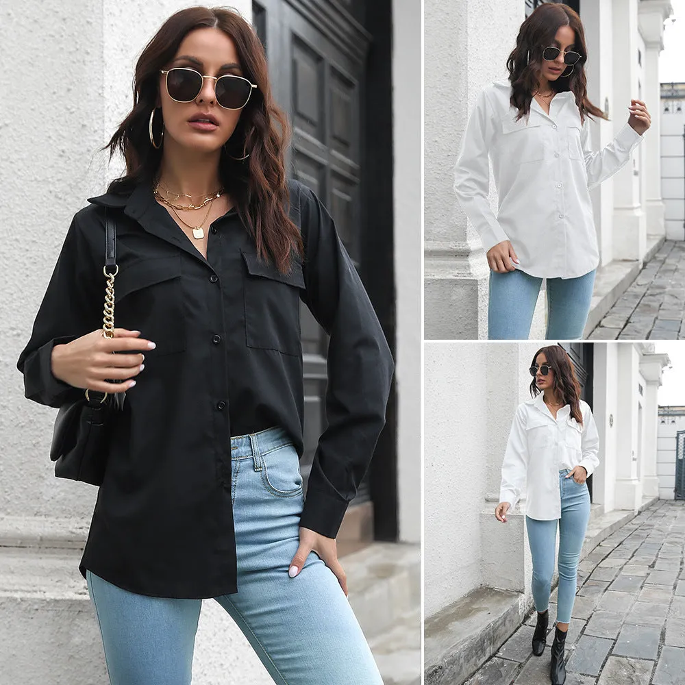 Cotton Double Pocket Long Sleeved Women Loose Shirt Spring And Summer New