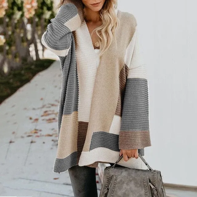 Geometric Loose Cardigan Long Sweater - S-XL