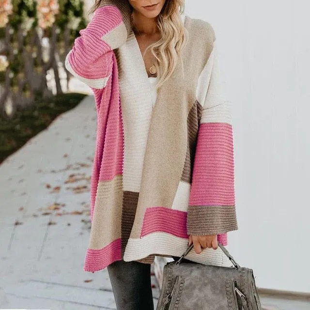 Geometric Loose Cardigan Long Sweater - S-XL