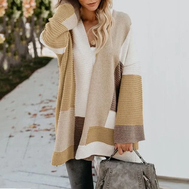 Geometric Loose Cardigan Long Sweater - S-XL