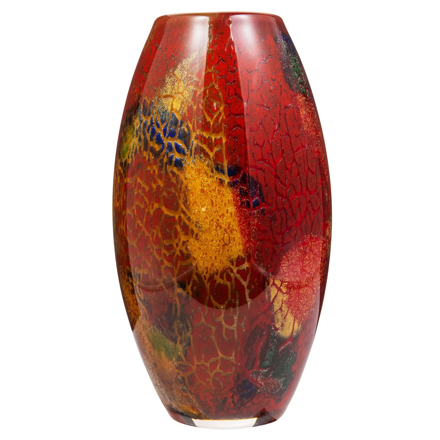 Hand Blown Multicolor Abstract Art Glass Vase 9.5 inch tall