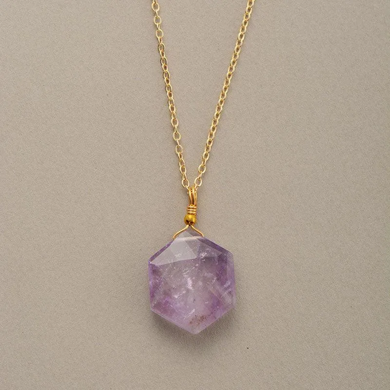 'Hexa' Soft Purple Amethyst Pendant Necklace