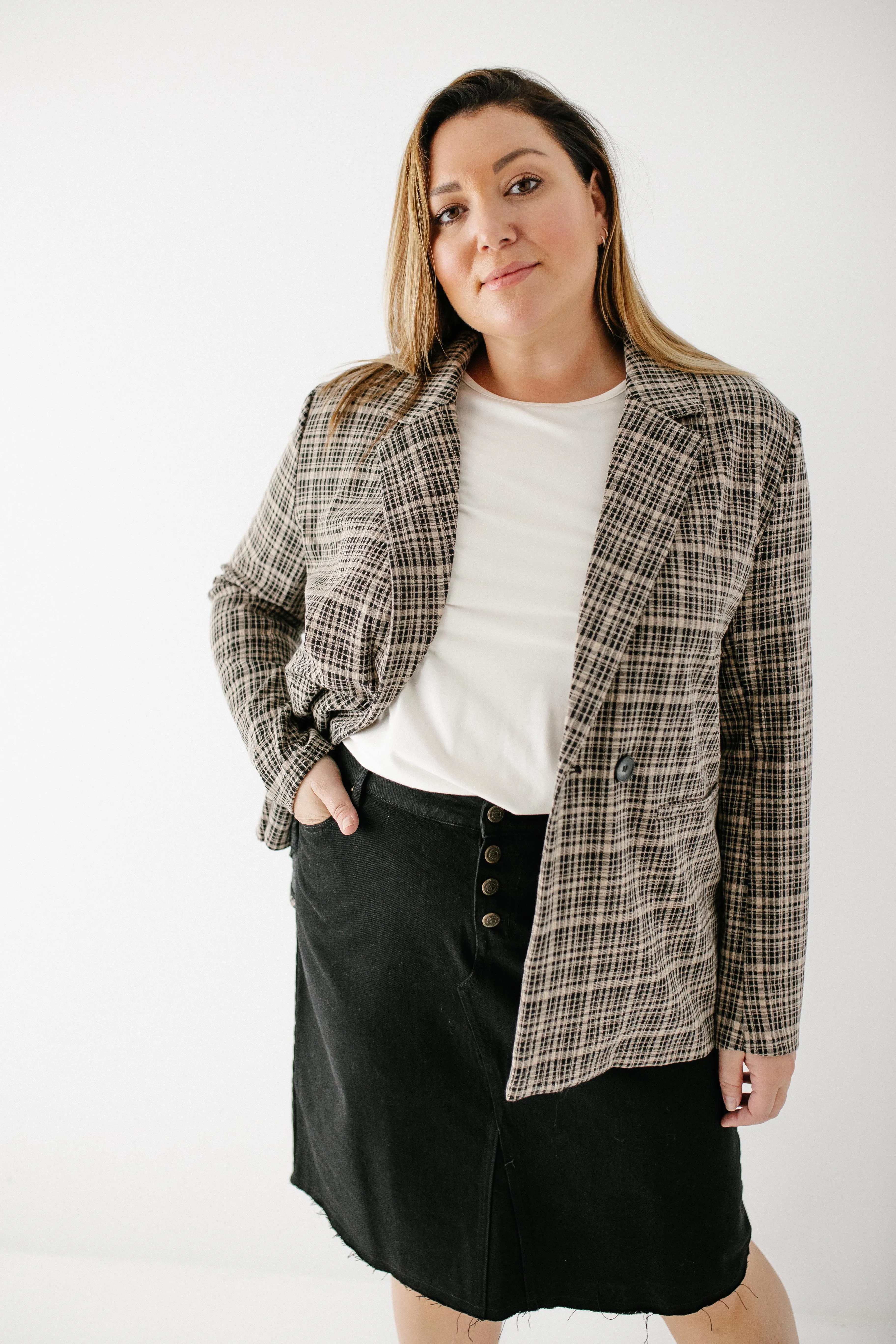 'James' Plaid Print Relaxed Blazer in Deep Taupe FINAL SALE