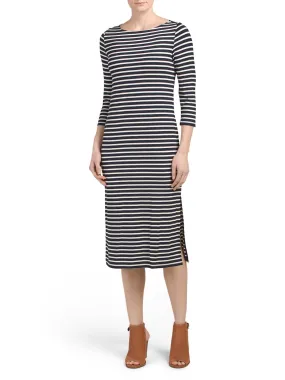 J&J Elbow Sleeve Stripe Midi Dress