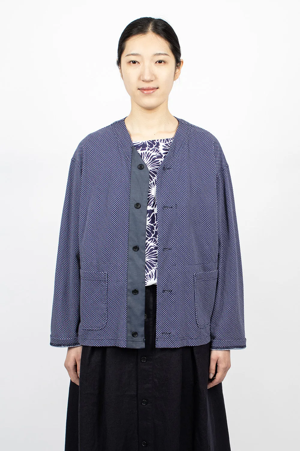 Knit Cardigan Navy/Polka Dot