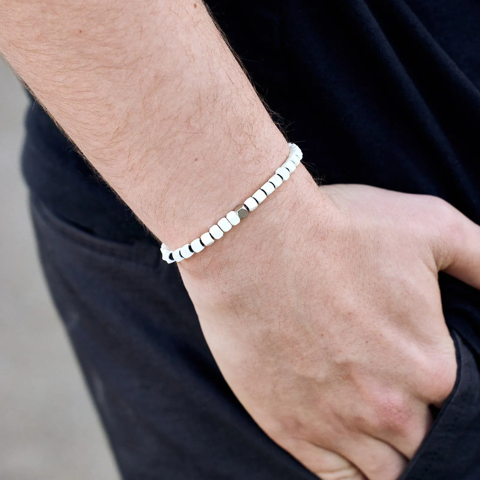 Men's Coated Hematite Stretch Bracelet