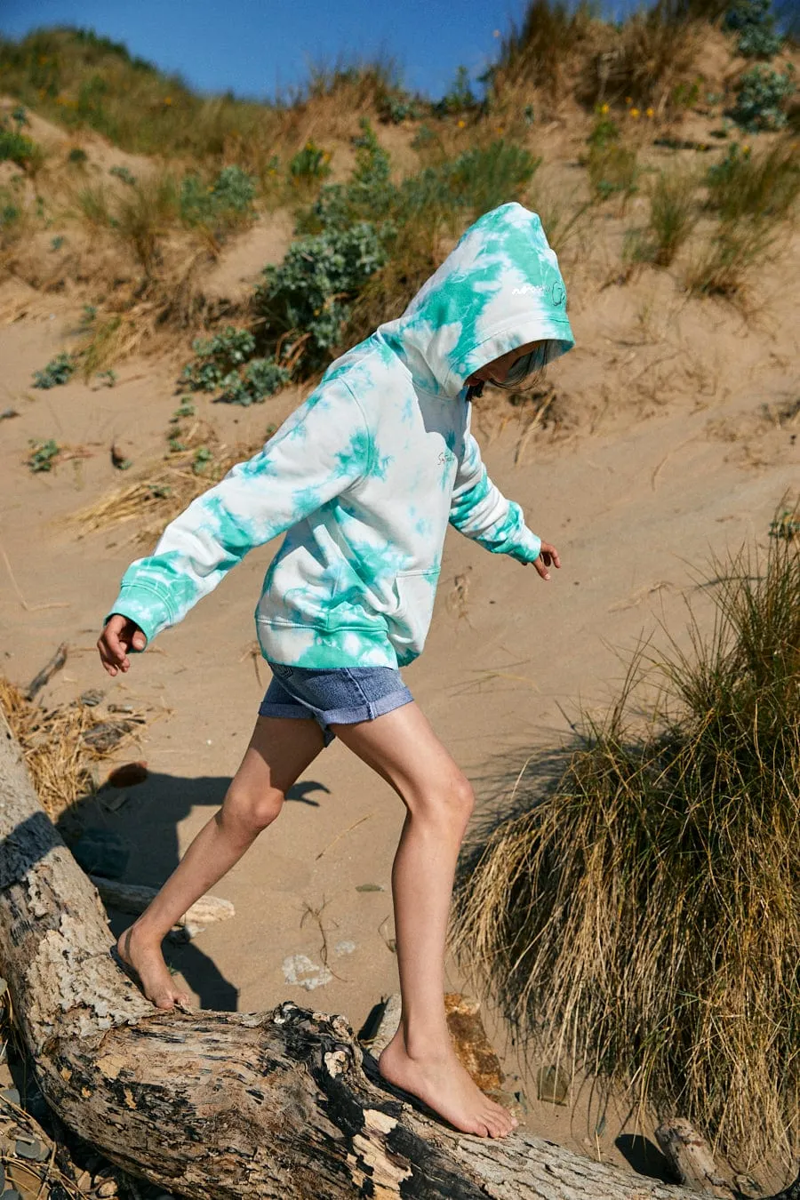 Mermaid Surf - Kids Tie Dye Pop Hoodie - Turquoise/White