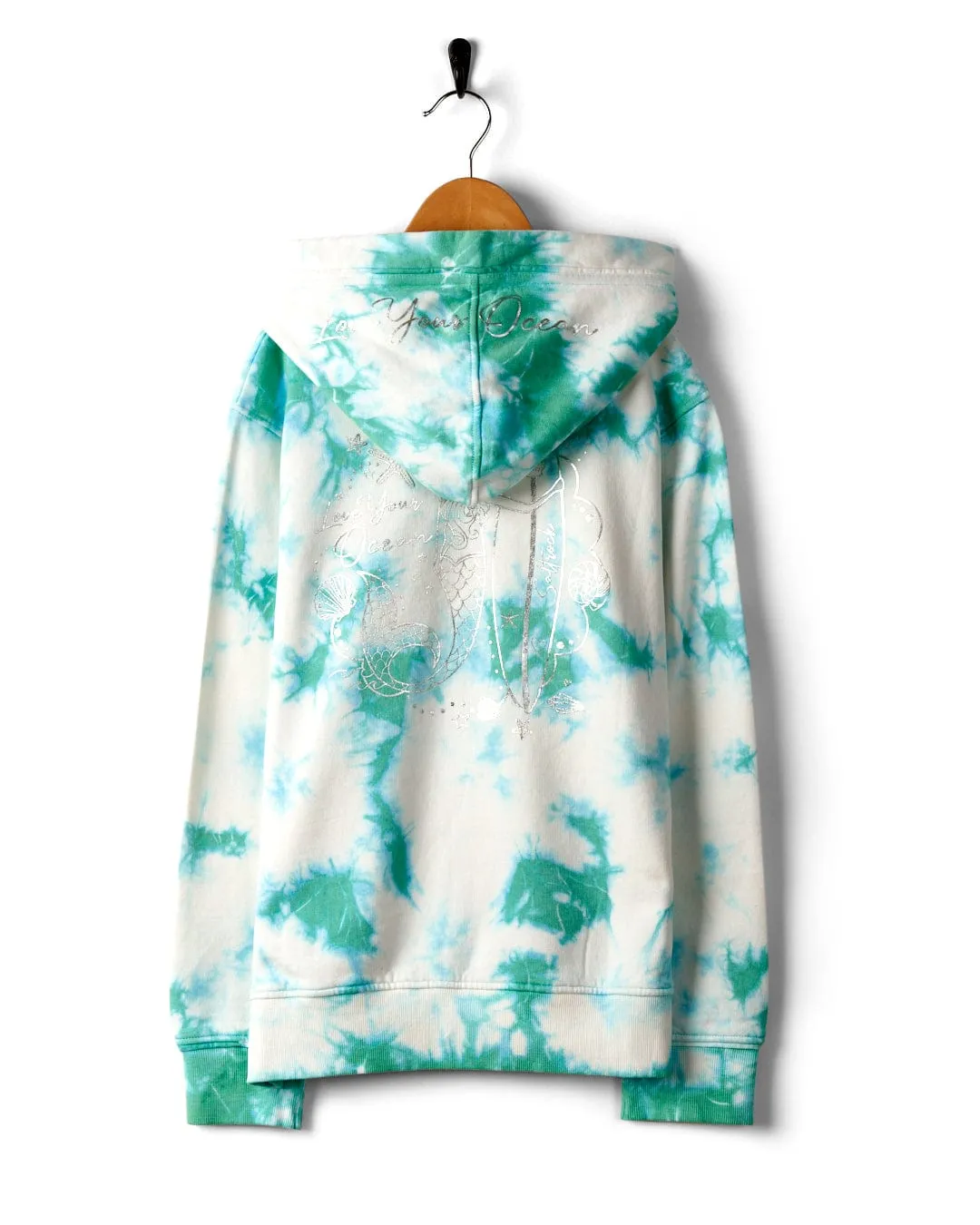 Mermaid Surf - Kids Tie Dye Pop Hoodie - Turquoise/White