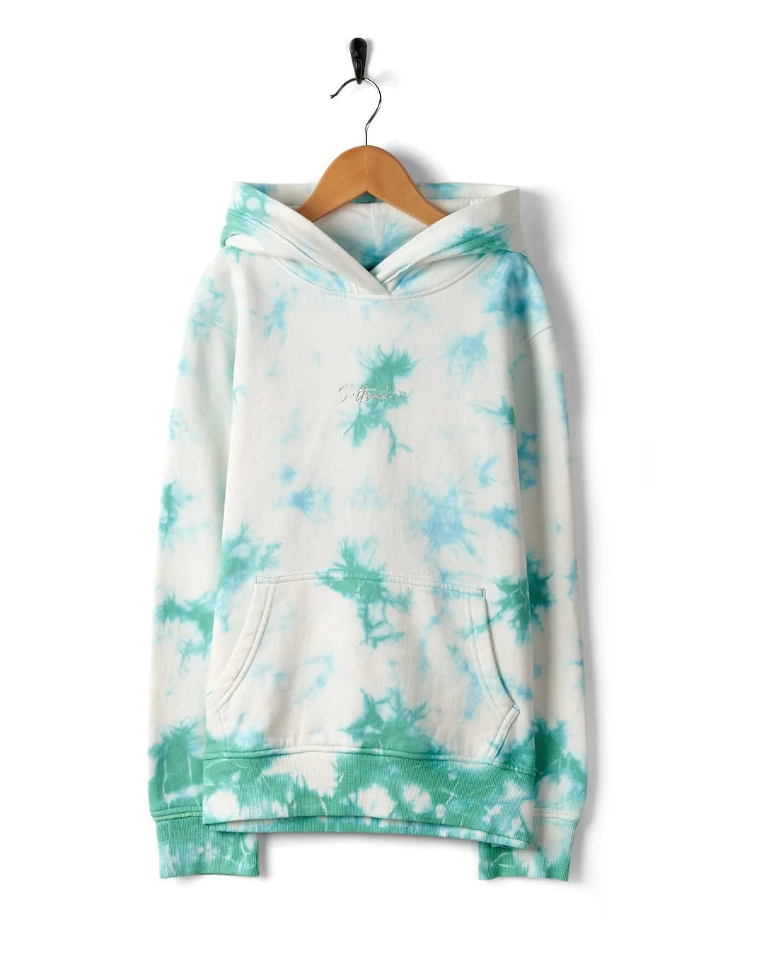 Mermaid Surf - Kids Tie Dye Pop Hoodie - Turquoise/White