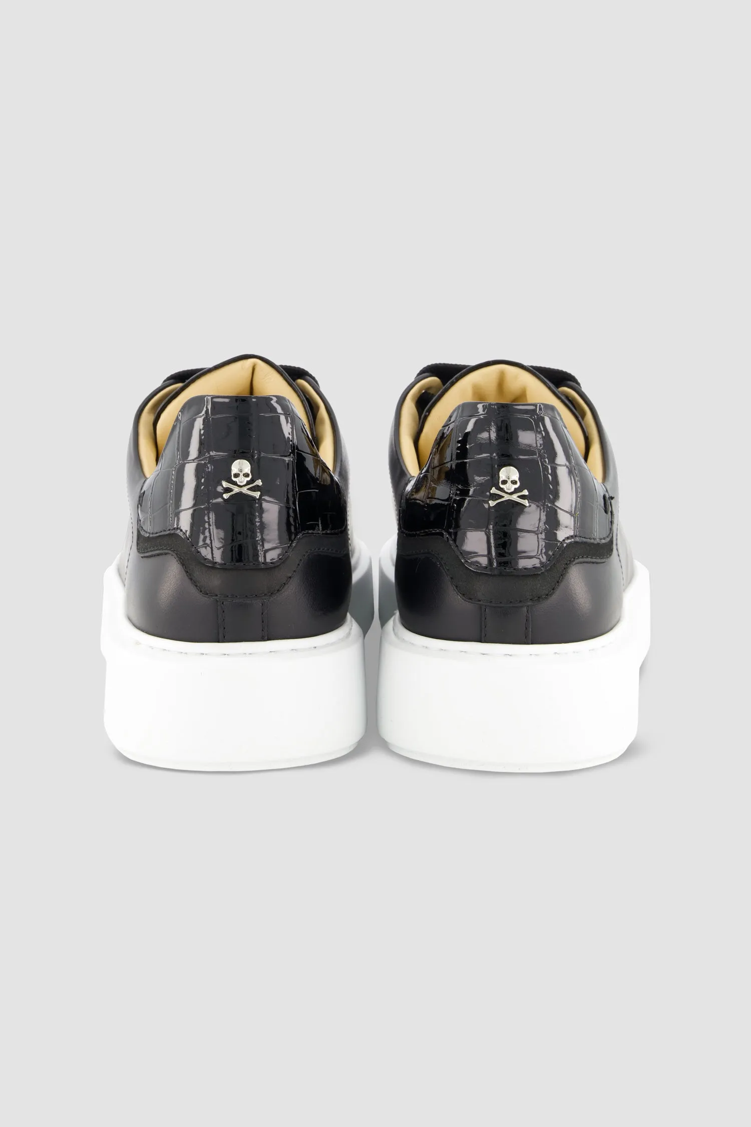 Philipp Plein Black Leather Lo-Top Hexagon Sneakers