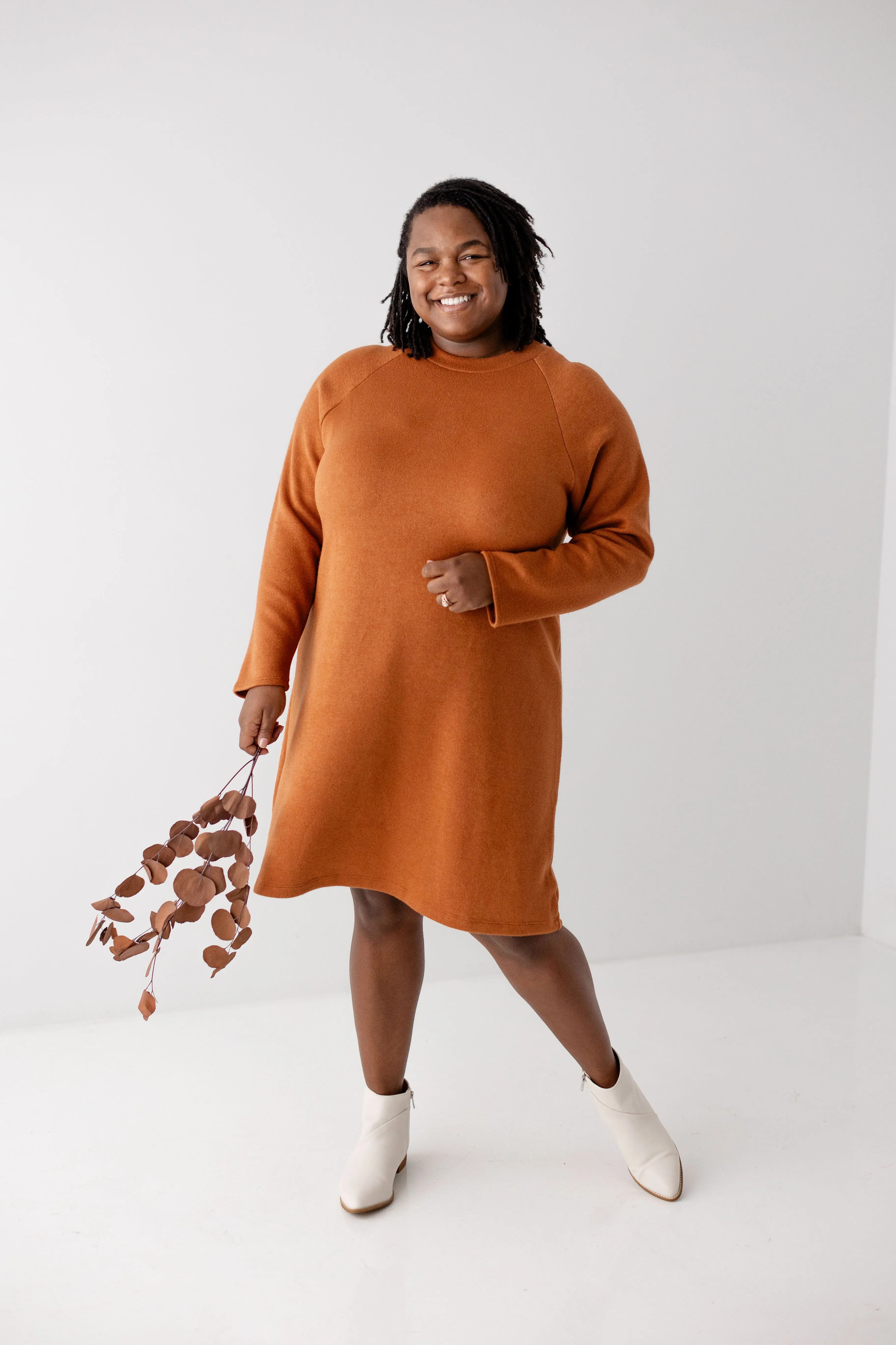 Plus 'Maribel' Mock Neck Sweater Dress in Camel FINAL SALE