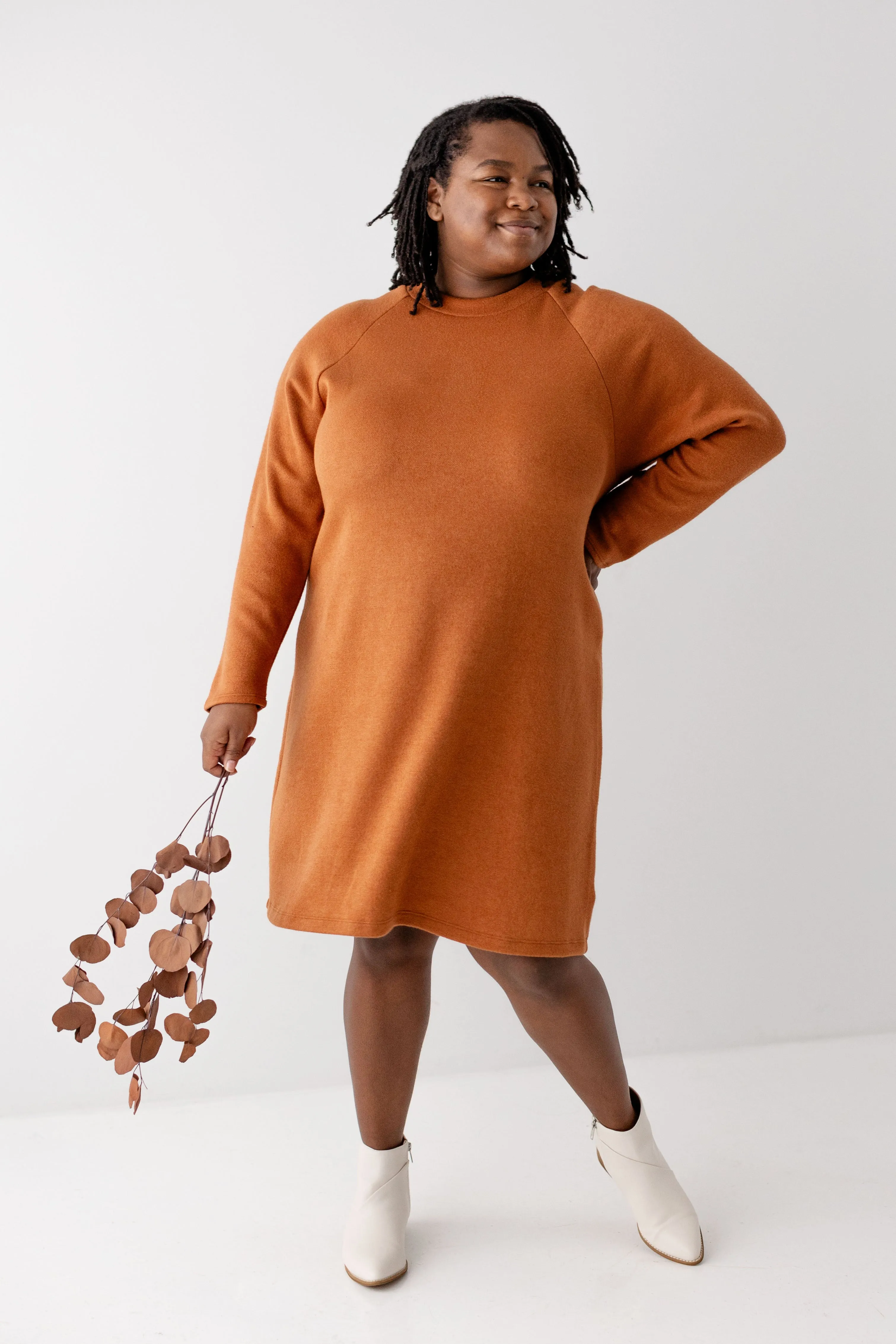 Plus 'Maribel' Mock Neck Sweater Dress in Camel FINAL SALE