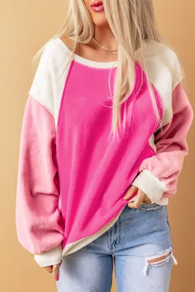 Round Neck Dropped Shoulder Color Block Sweatshirt