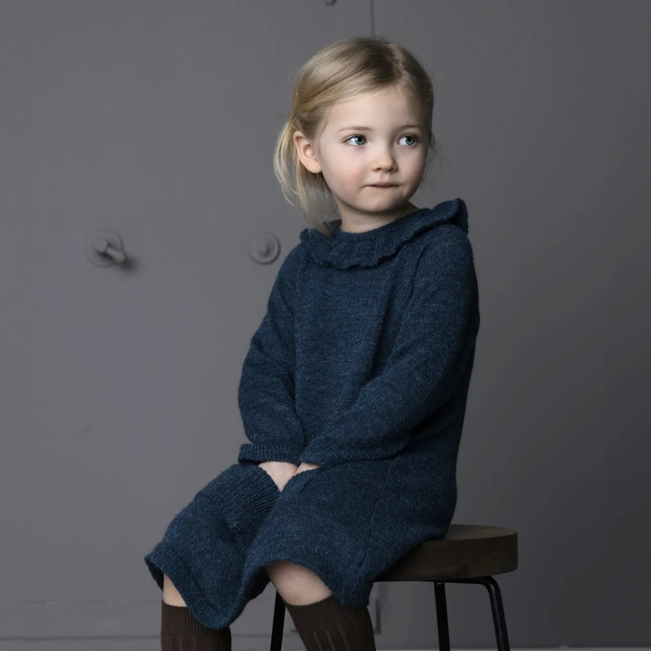 Ruffle Dress - 100% Alpaca - Indigo Blue (18m-5y)