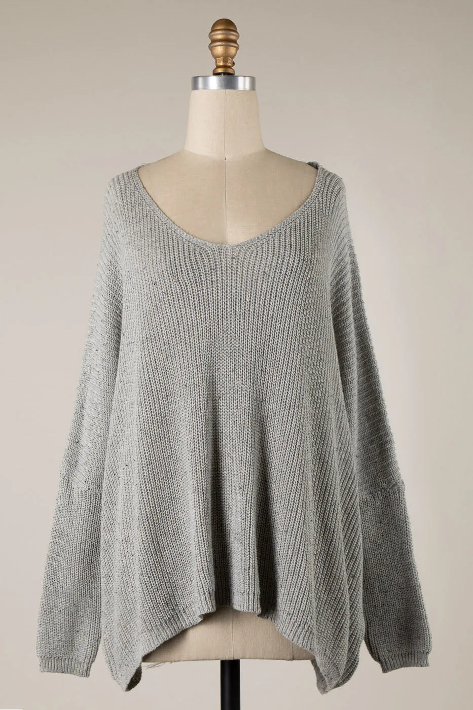 SPECKLED V NECK OVERSIZED KNIT SWEATER 1 PACK